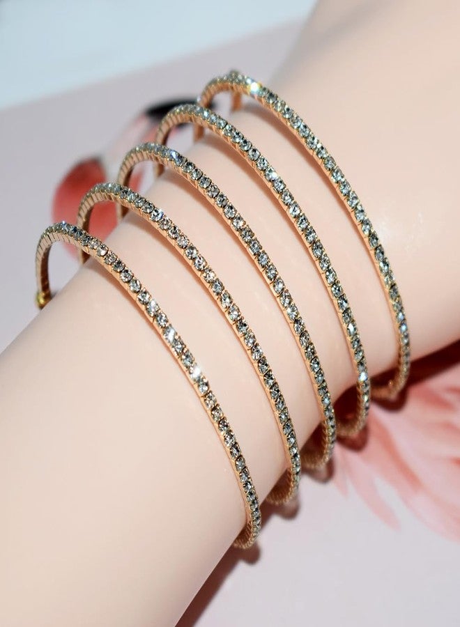 Pingyongchang Rhinestone Arm Cuff Jewelry for Women - Multilayer Sparkling Crystal Bracelet, Upper Arm Bangle Strand Wrap - Silver Prom Bridal Jewelry for Party Bride Wedding - 5 Layers Gold - Image 4