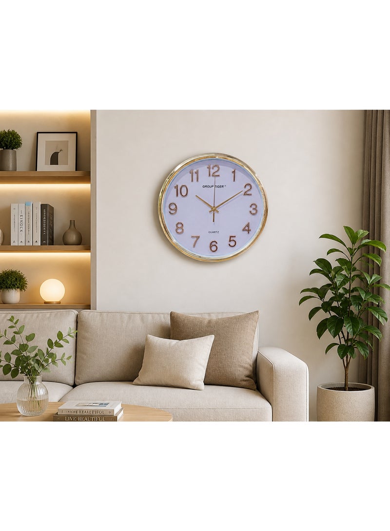 جروب تايجر ساعة حائط دائرية مودرن كوارتز بدون صوت كبيرة ديكور منزلي إطار ذهبي تصميم فاخر بسيط لغرفة المعيشة وغرفة النوم والمكتب أرقام واضحة تعمل بالبطارية - Image 2