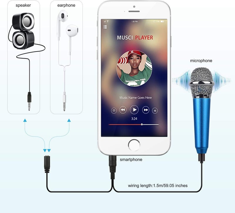 Uniwit Mini Portable Vocal/Instrument Microphone for Voice Video Recording Singing,Vlogging, Podcasting,Tiny Microphone for iPhone Android Phone Computer Latop Notebook Tablet iPad(Blue) - Image 3