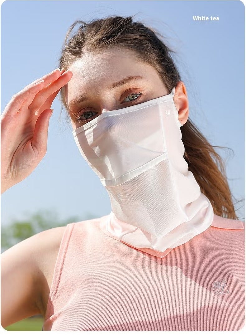 REXCHI Women’s UV 50+ Sun Protection Mask | Full-Face & Neck Coverage Cycling Veil | Breathable Cool Fabric | Anti-UV/UV400 | White - Image 1