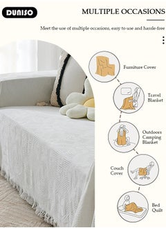 DUNISO Double Sided Couch Cover Sheet Blanket, Lightweight Knitted Throw Blankets with Tassels, Pet Couch Covers for Sofa, All Seasons Oversized Couch Cover Blanket  for Couch, Bed, Sofa  All Seasons  - Image 3
