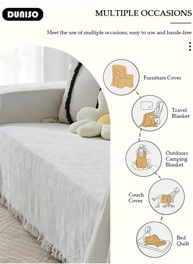 DUNISO Double Sided Couch Cover Sheet Blanket, Lightweight Knitted Throw Blankets with Tassels, Pet Couch Covers for Sofa, All Seasons Oversized Couch Cover Blanket  for Couch, Bed, Sofa  All Seasons  - Image 3