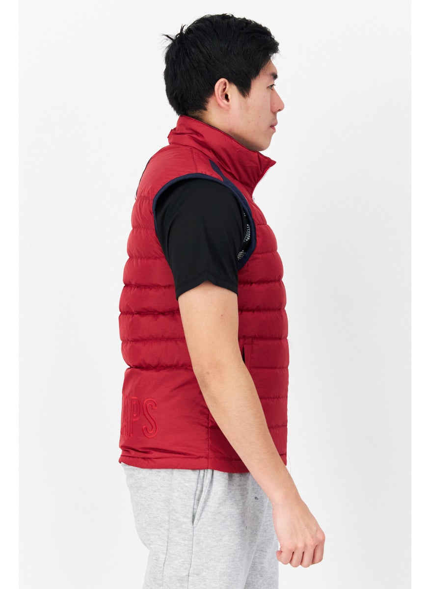 Fourlaps - Men High Neck Quilted Puffer Vest, Red Combo - Image 1