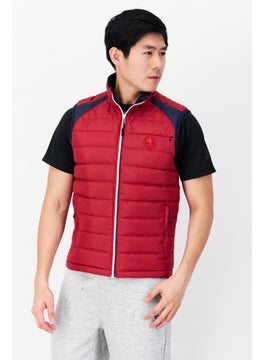 Men High Neck Quilted Puffer Vest, Red Combo