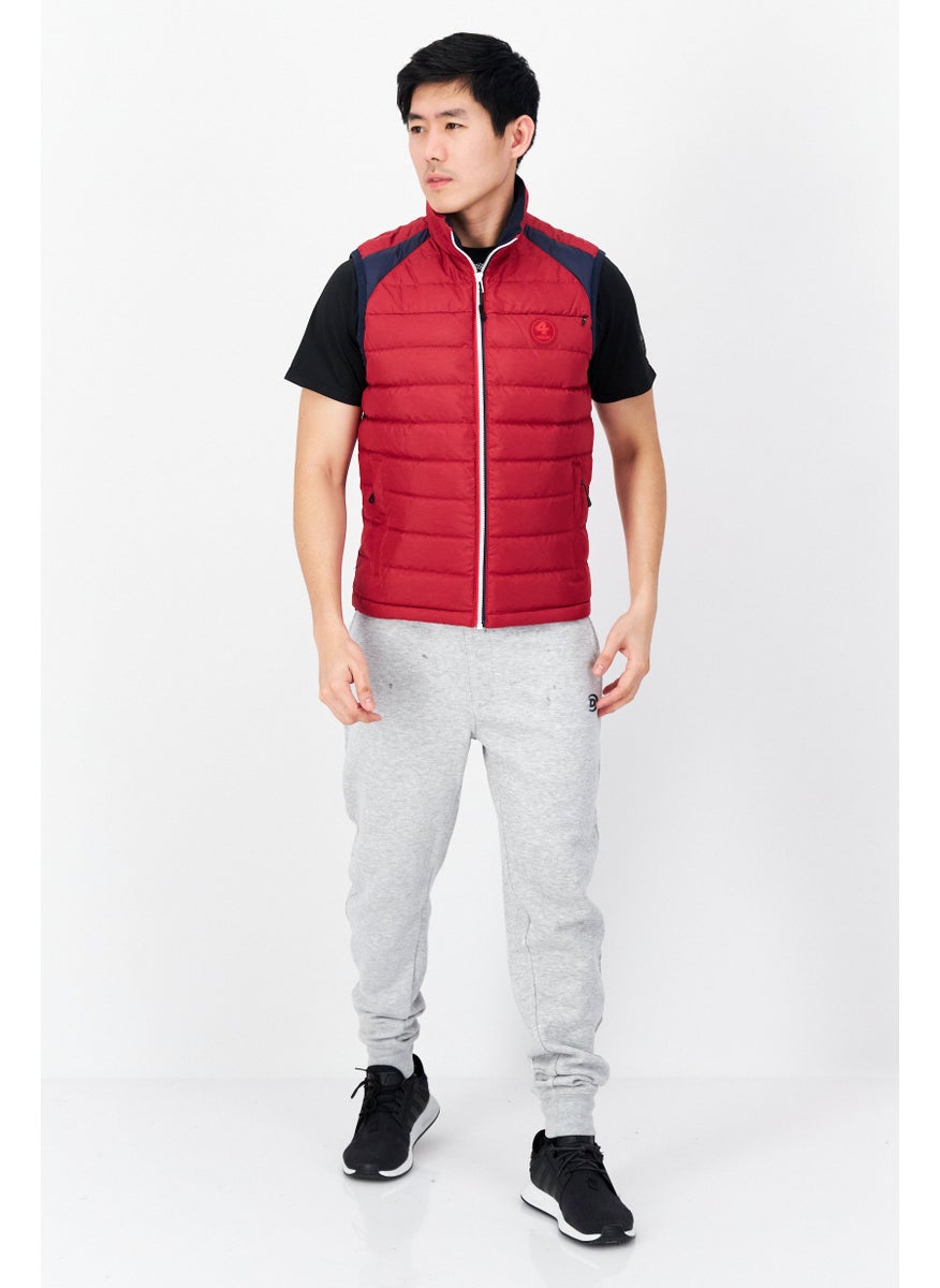 Fourlaps - Men High Neck Quilted Puffer Vest, Red Combo - Image 1