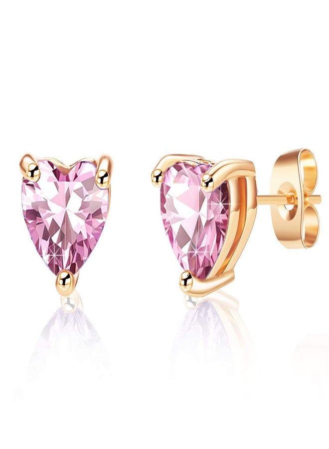 EVEVIC Heart Austrian Crystal Stud Earrings for Women Fashion 925 Sterling Silver Hypoallergenic Jewelry (Pink) - Image 1
