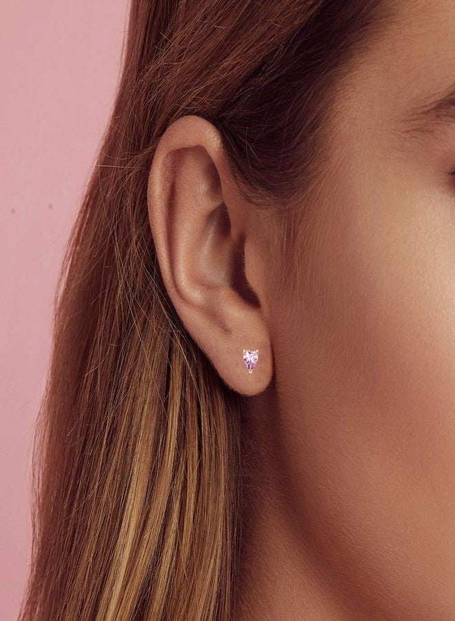 EVEVIC Heart Austrian Crystal Stud Earrings for Women Fashion 925 Sterling Silver Hypoallergenic Jewelry (Pink) - Image 2