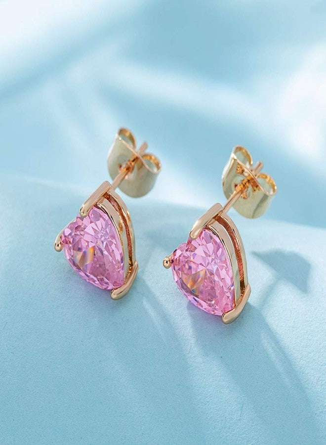 EVEVIC Heart Austrian Crystal Stud Earrings for Women Fashion 925 Sterling Silver Hypoallergenic Jewelry (Pink) - Image 5