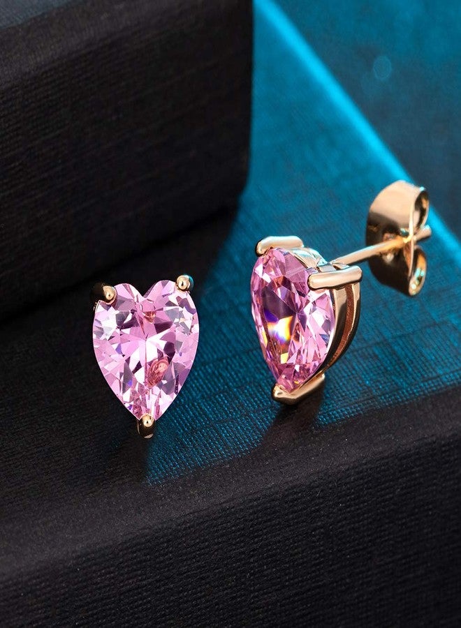 EVEVIC Heart Austrian Crystal Stud Earrings for Women Fashion 925 Sterling Silver Hypoallergenic Jewelry (Pink) - Image 3