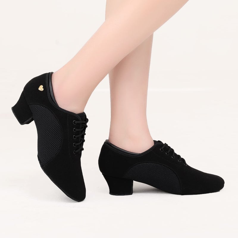 RoseMoli Women's Latin Dance Shoes Lace-up Ballroom Modern Salsa Rhythm Teaching Practice Professional Performance Dance ShoesBlack-1.5 - Image 2