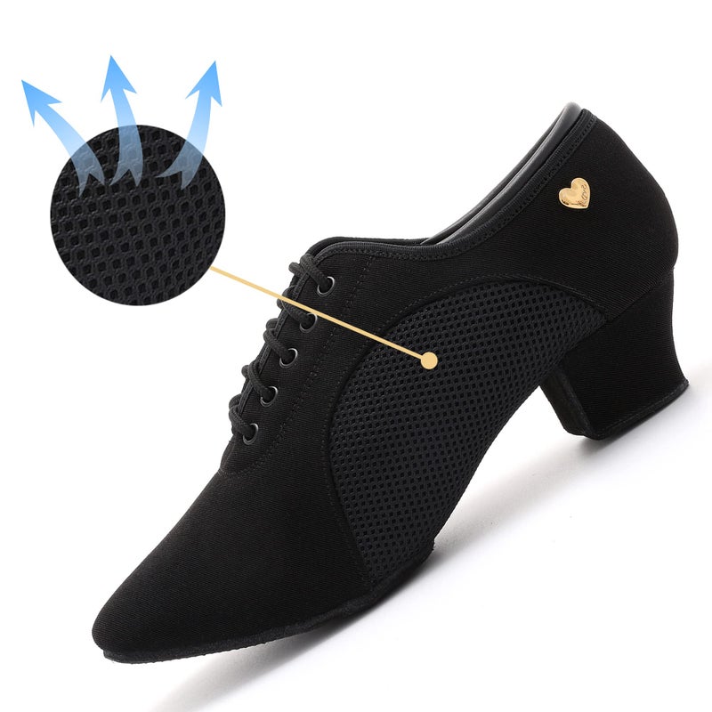 RoseMoli Women's Latin Dance Shoes Lace-up Ballroom Modern Salsa Rhythm Teaching Practice Professional Performance Dance ShoesBlack-1.5 - Image 4