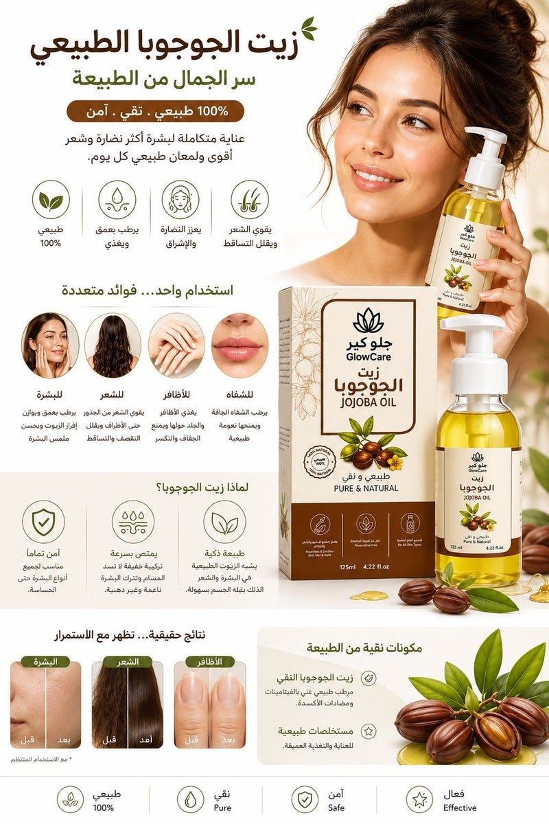 جلو كير زيت الجوجوبا الطبيعي النقي بنسبة 100% للوجه و الجسم و الشعر و الاظافر 125 مل - Image 3