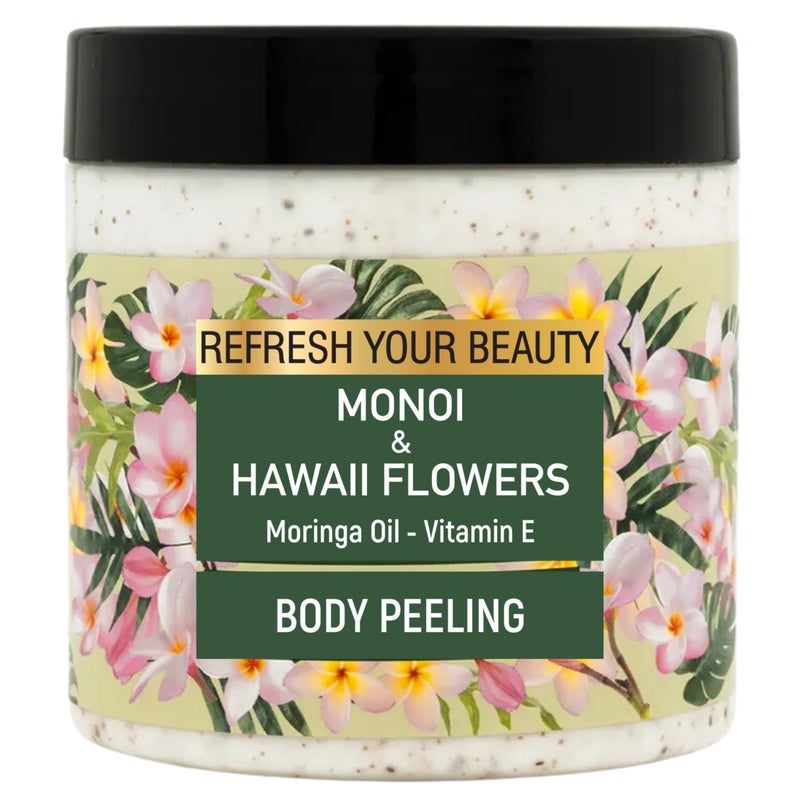 Body Scrub with Monoi & Hawaii - Moringa Oil, Nutshell & Apricot Kernel Granules and Vitamin E, Hydrating Radiance, 16.9 fl.oz