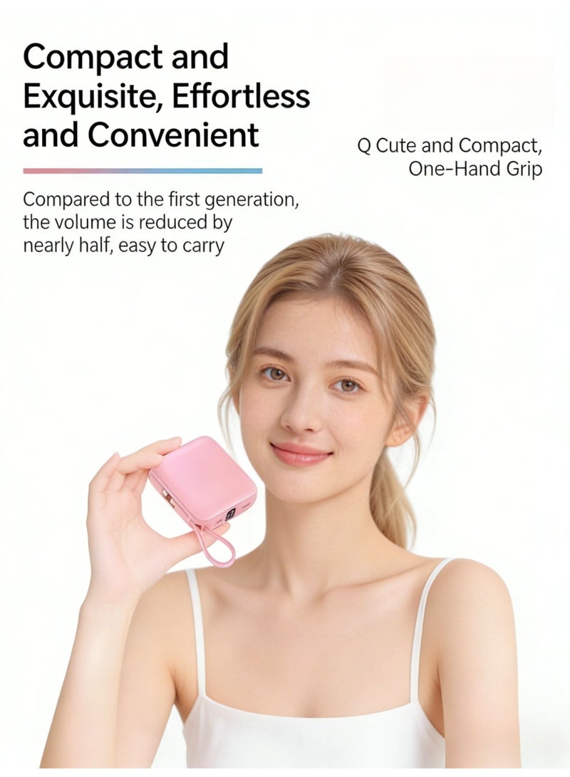 22.5W Fast Charging Mini Power Bank with Built-in Dual Cables (Type-C & Lightning), 10000mAh Portable Charger with LED Digital Display, Compact & Airplane-Friendly Battery Pack for iPhone 17/16/15/14, Samsung, Huawei & Tablets - Pink - Image 5