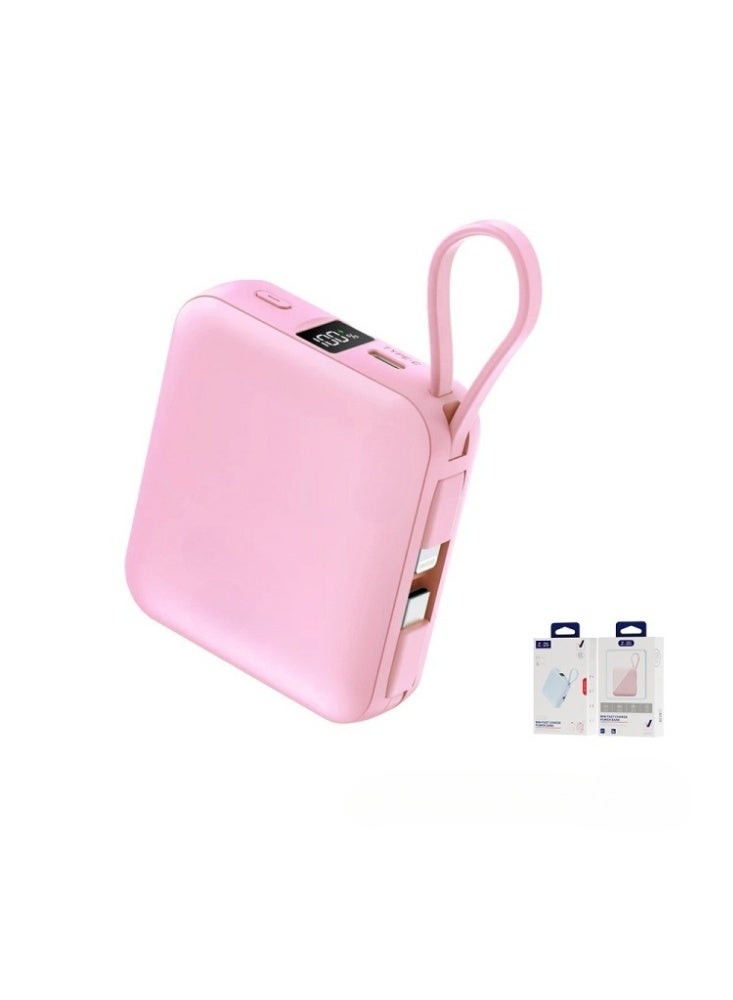 22.5W Fast Charging Mini Power Bank with Built-in Dual Cables (Type-C & Lightning), 10000mAh Portable Charger with LED Digital Display, Compact & Airplane-Friendly Battery Pack for iPhone 17/16/15/14, Samsung, Huawei & Tablets - Pink - Image 1