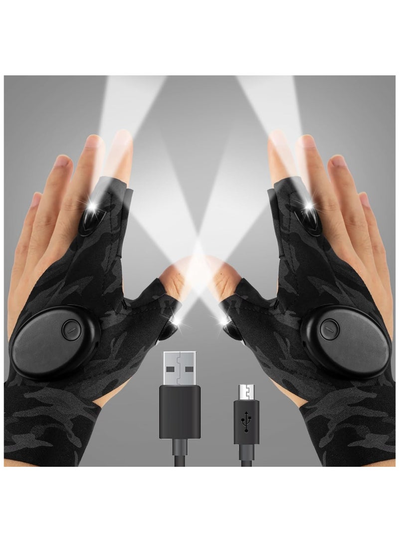 EVEREEN 1 Pair Rechargeable Led Flashlight Gloves Birthday Fathers Day Gift from Daughter Son Wife Unique Camping Gadgets Led Gloves for Men Mechanic Car Guy Repairing  - Image 1
