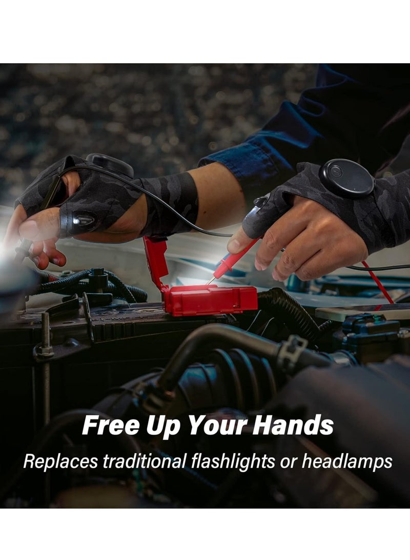 EVEREEN 1 Pair Rechargeable Led Flashlight Gloves Birthday Fathers Day Gift from Daughter Son Wife Unique Camping Gadgets Led Gloves for Men Mechanic Car Guy Repairing  - Image 5