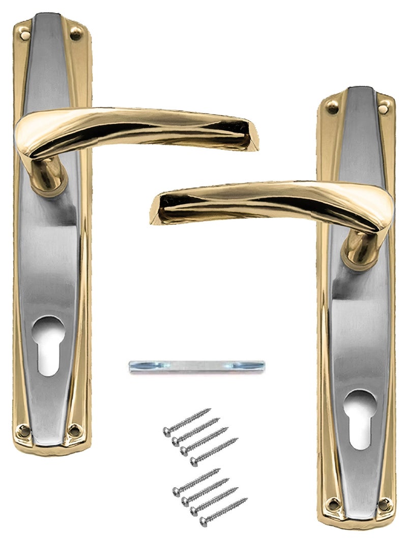 Pair Of Door Handles With Lock Slot Golden/Silver Color