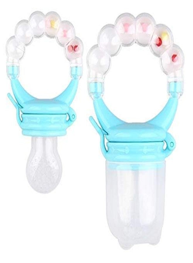 AEREX BPA Free Silicone Food Nibbler with Extra 2 Different Size Mesh Nipple for Fruit and Veggies with Rattle Handle for Baby (Multi-Color) (White) - Image 2