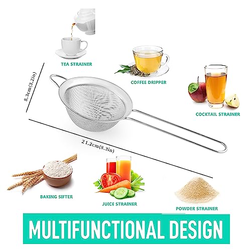 COKUMA Fine Mesh Strainers for Kitchen, COKUMA Stainless Steel Metal Hand Small Mini Sieve Strainer, Cocktail Strainer Tea Coffee Juice Strainer，Food Strainer with Handlle (3.35inch, Silver) - Image 2