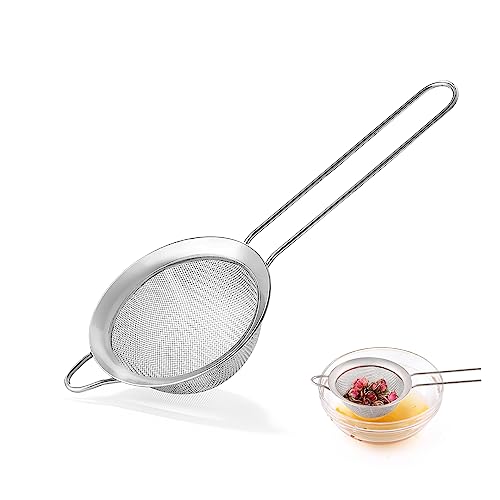COKUMA Fine Mesh Strainers for Kitchen, COKUMA Stainless Steel Metal Hand Small Mini Sieve Strainer, Cocktail Strainer Tea Coffee Juice Strainer，Food Strainer with Handlle (3.35inch, Silver) - Image 1