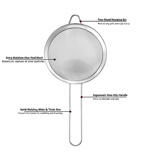 COKUMA Fine Mesh Strainers for Kitchen, COKUMA Stainless Steel Metal Hand Small Mini Sieve Strainer, Cocktail Strainer Tea Coffee Juice Strainer，Food Strainer with Handlle (3.35inch, Silver) - Image 3