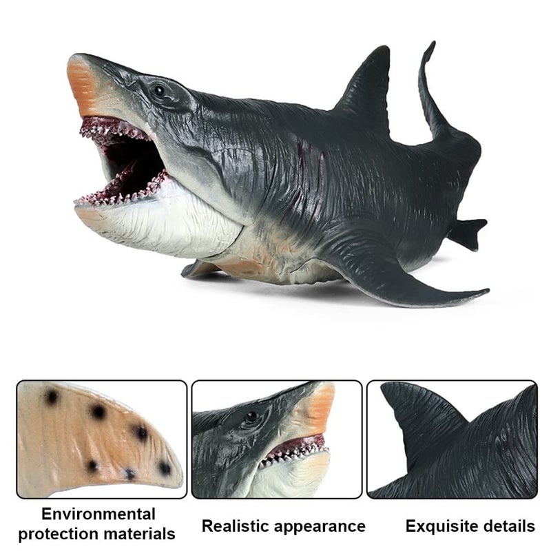 Sienon Large Shark Toys Megalodon 10.6”, Realistic Shark Toy Figures, Megalodon Shark Figurine, Large Deep Sea Creature Plastic Hand-Painted Ocean Animal Model Playset for Bath Toy, Cake Topper, Collection - Image 4