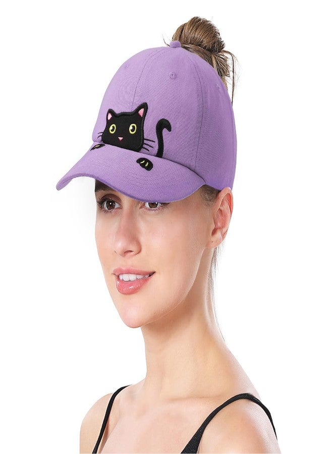LUCKYBUNNY Girls Ponytail Hat Criss Cross Baseball Cap Cute Cat Embroidered Trucker Hat for Women Pink - Image 4