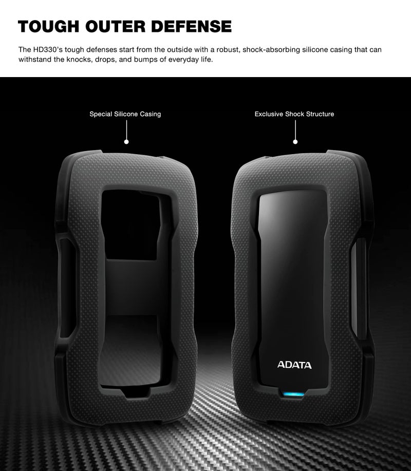 ADATA HD330 2TB USB 3.1 Shock-Resistant Extra Slim External Hard Drive Black (AHD330-2TU31-CBK) - Image 5