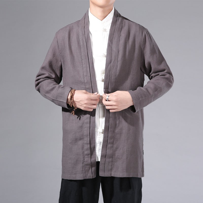 2021 Autumn New Chinese Style Men'S Coat Modified Chinese Style Top Casual Long Men'S Windbreaker - Image 4