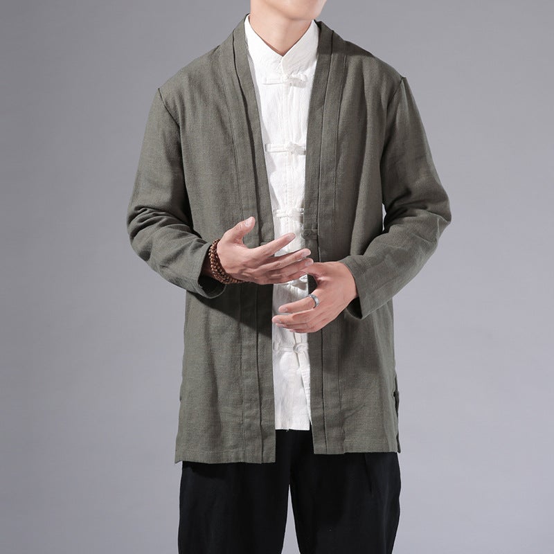 2021 Autumn New Chinese Style Men'S Coat Modified Chinese Style Top Casual Long Men'S Windbreaker - Image 3