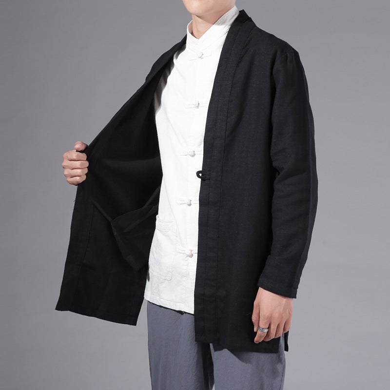2021 Autumn New Chinese Style Men'S Coat Modified Chinese Style Top Casual Long Men'S Windbreaker - Image 2