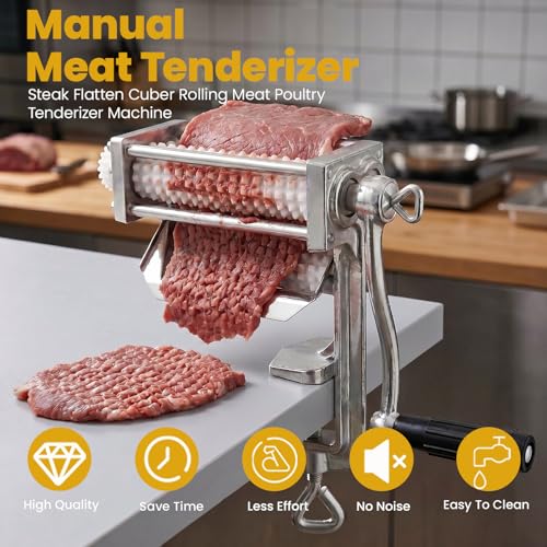 RLOZUI Heavy Duty Manual Meat Tenderizer Cuber Tool Steak Flatten Cuber Rolling Meat Poultry Tenderizer Machine Clamp on Meat Tenderizer Kitchen Tool - Image 3