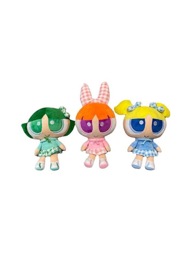 Flying Girls series flowery orange bubble yellow furry green creative new plaid shirt Powerpuff Girls cartoon plush doll children's gift (23cm) - Image 2