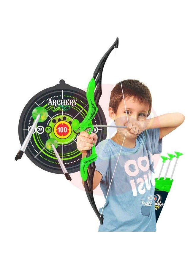 Planet of Toys - Planet of Toys Super Archery Bow and Arrow Set with Dart Target Board, Colourful with 3 Suction Cup Tip Arrows - Green - Image 1