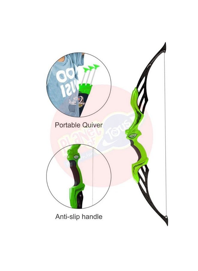 Planet of Toys - Planet of Toys Super Archery Bow and Arrow Set with Dart Target Board, Colourful with 3 Suction Cup Tip Arrows - Green - Image 1