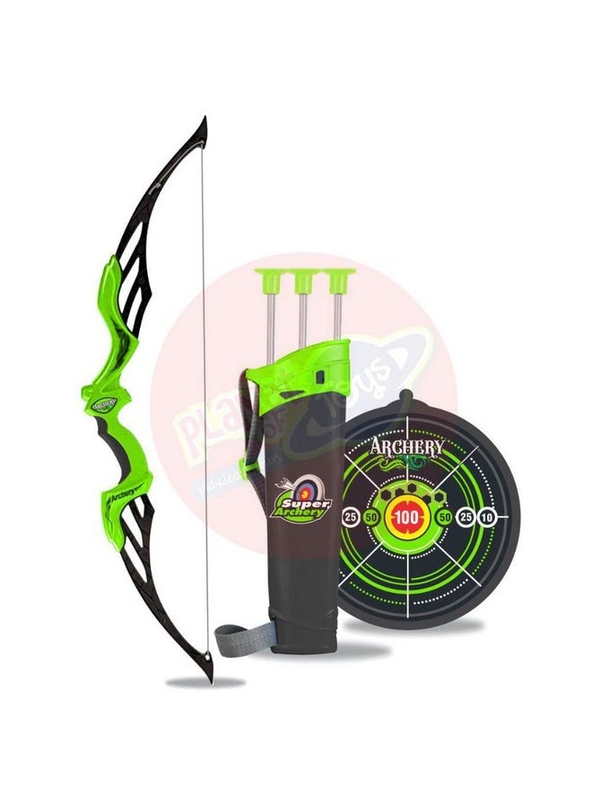 Planet of Toys - Planet of Toys Super Archery Bow and Arrow Set with Dart Target Board, Colourful with 3 Suction Cup Tip Arrows - Green - Image 1