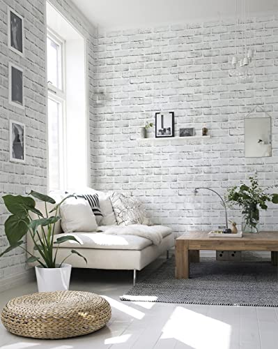 Timeet Brick Wallpaper Peel and Stick Wallpaper White Grey Brick Wallpaper Self Adhesive Removable Wall Paper for Bedroom Living Room Decoration 17.7in x 393.7in - Image 5