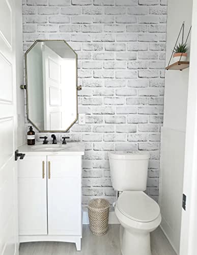 Timeet Brick Wallpaper Peel and Stick Wallpaper White Grey Brick Wallpaper Self Adhesive Removable Wall Paper for Bedroom Living Room Decoration 17.7in x 393.7in - Image 4