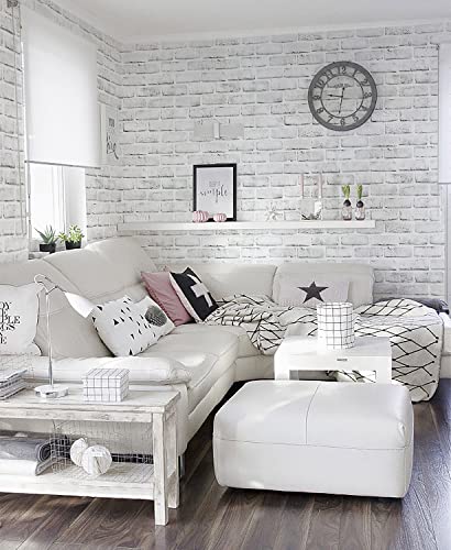 Timeet Brick Wallpaper Peel and Stick Wallpaper White Grey Brick Wallpaper Self Adhesive Removable Wall Paper for Bedroom Living Room Decoration 17.7in x 393.7in - Image 2