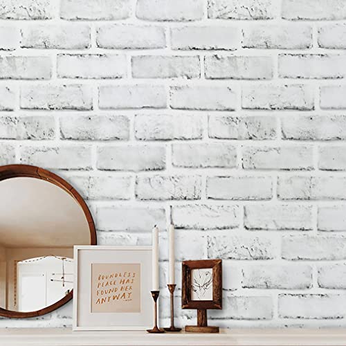 Timeet Brick Wallpaper Peel and Stick Wallpaper White Grey Brick Wallpaper Self Adhesive Removable Wall Paper for Bedroom Living Room Decoration 17.7in x 393.7in - Image 1