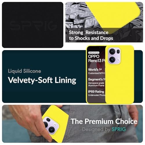 SPRIG Compatible with Oppo Reno 13 Pro Premium SilkTone Back Cover Drop Tested Shock Proof Mobile Case for Men, Women, Boys and Girls with Camera Protection (Shining Yellow) - Image 2