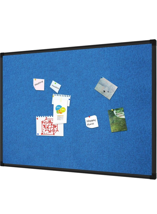 Lockways Linen Cork Bulletin Board, 36 X 24 Inch Framed Linen Fabric Pinboard, Blue Color Message Notice Wall Bulletin Cork Board For Home Kitchen Office Decorative, Black Aluminum Frame - Image 1