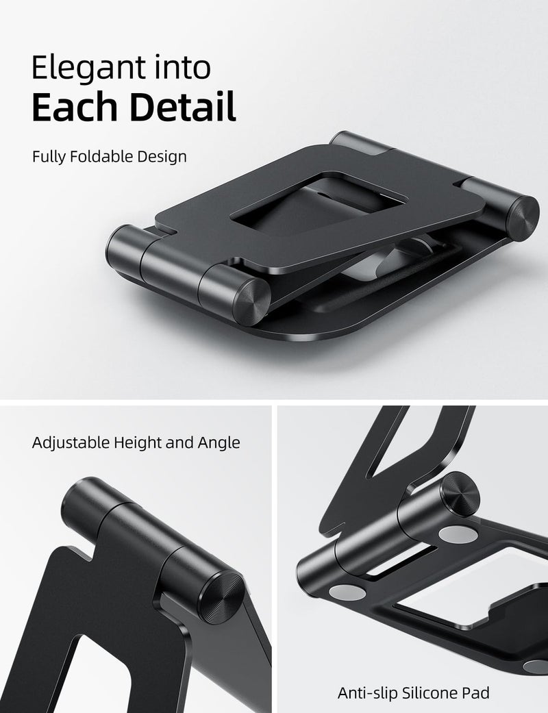 Nulaxy Aluminum Dual Foldable iPad Stand, Fully Adjustable Desktop Tablet Holder, iPad Accessories for Office Kindle Compatible with Mobile Devices iPad Pro/Air/Mini, iPhone Pro/Max/Plus, Black - Image 4