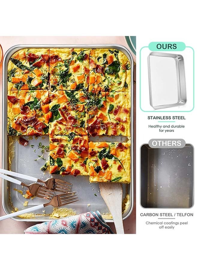 هاهاهاي مجموعة صواني فرن من قطعتين، صينية خبز مستطيلة عميقة للكعك، صواني خبز من الفولاذ المقاوم للصدأ مثالية لللازانيا والكعك والبيتزا، متوافقة مع الأفران ومواقد الغاز والكهرباء والسيراميك، آمنة للغسل في غسالة الأطباق، 25x20x5 سم - Image 4