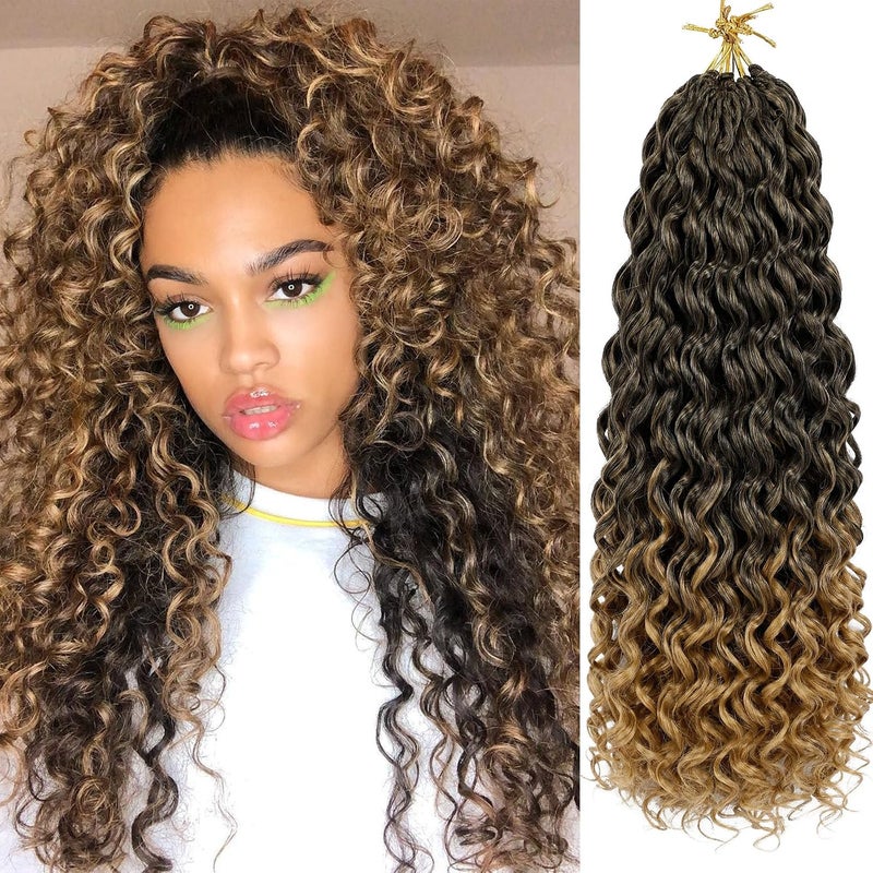 Eerya 7 Packs GoGo Curl Crochet Hair 18 Inch Short Curly Crochet Hair for Women Beach Curl Water Wave Deep Twist Crochet Braids Synthetic Braiding Hair Extensions(18 Inch, T1B/27) - Image 1