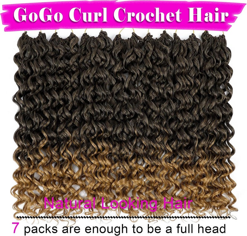 Eerya 7 Packs GoGo Curl Crochet Hair 18 Inch Short Curly Crochet Hair for Women Beach Curl Water Wave Deep Twist Crochet Braids Synthetic Braiding Hair Extensions(18 Inch, T1B/27) - Image 2