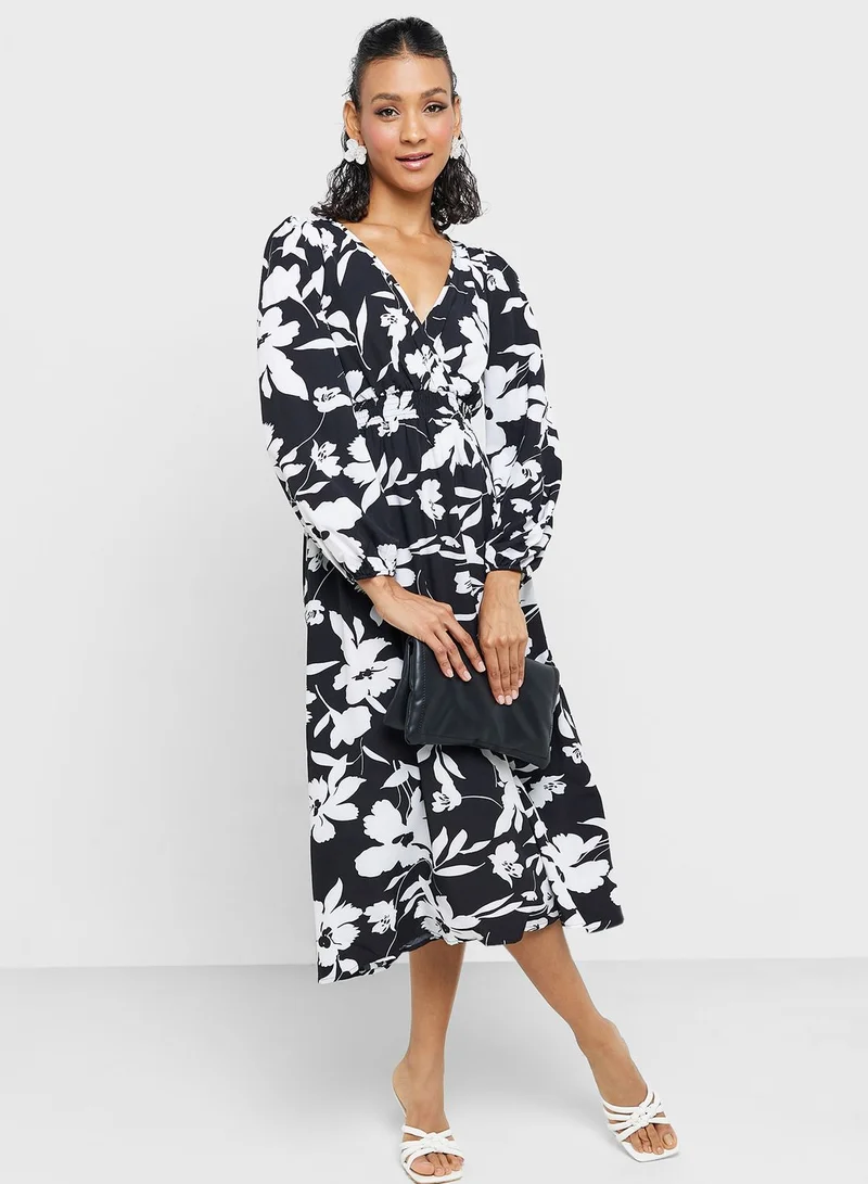 ELLA Floral Print Midi Dress