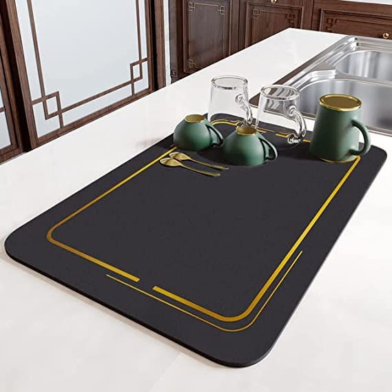 Snivy Snivy Dish Drying Diatomaceous Earth Mat Absorbent Drip Protector Drainer Modern Retro Coffee Bar Pad Sink Draining Board Mat for Kitchen Bathroom 30 40 cm  - Image 1
