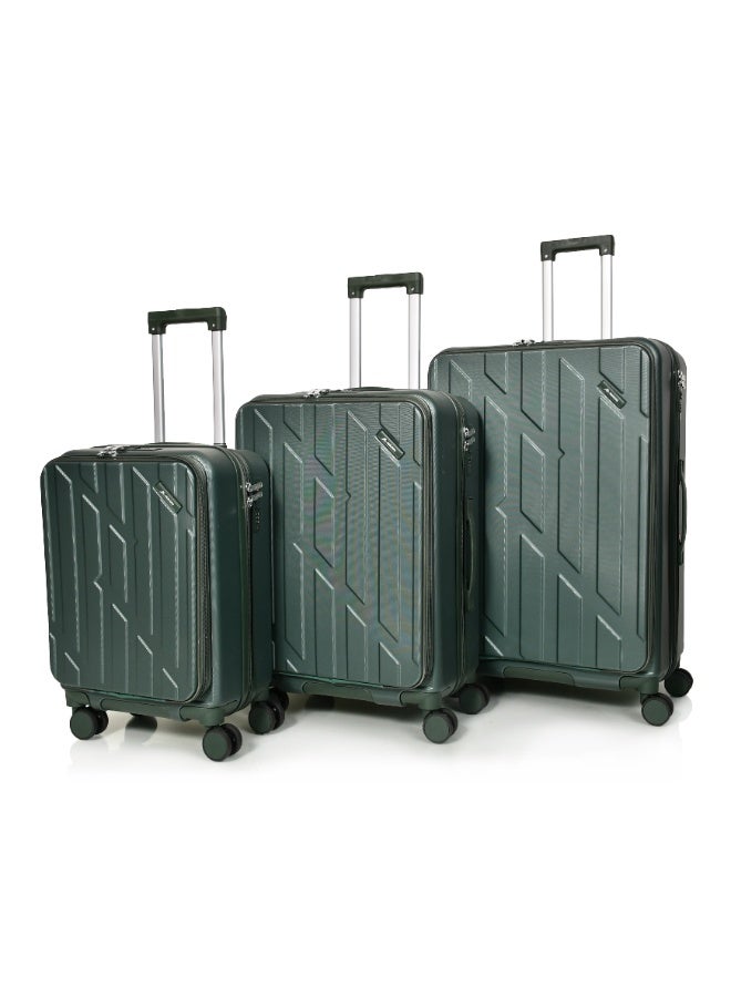 مورانو شنط سفر من مورانو للجنسين بجيب أمامي مجموعة من 3 قطع طقم حقائب سفر أخضـر غامـق مقاسات 28''-24''-20'' إنش - Image 1